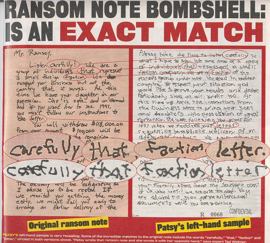 patsy ramsey handwriting analysis comparison
